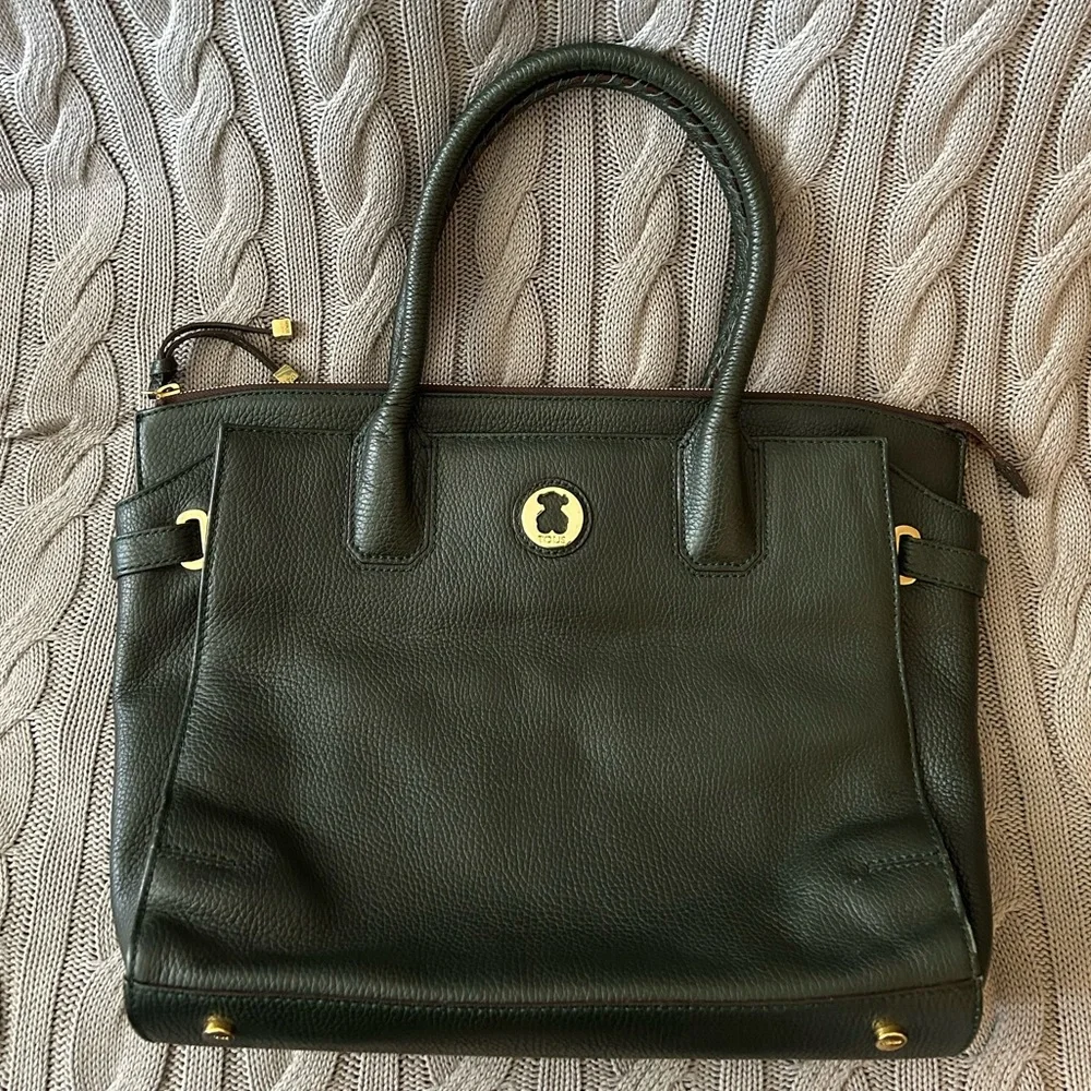 Tous Green Leather Tote with Gold Hardware - Picture 1 of 6